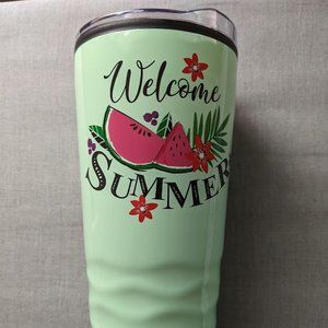 Welcome Summer Mint Green with Watermelon Travel Cup